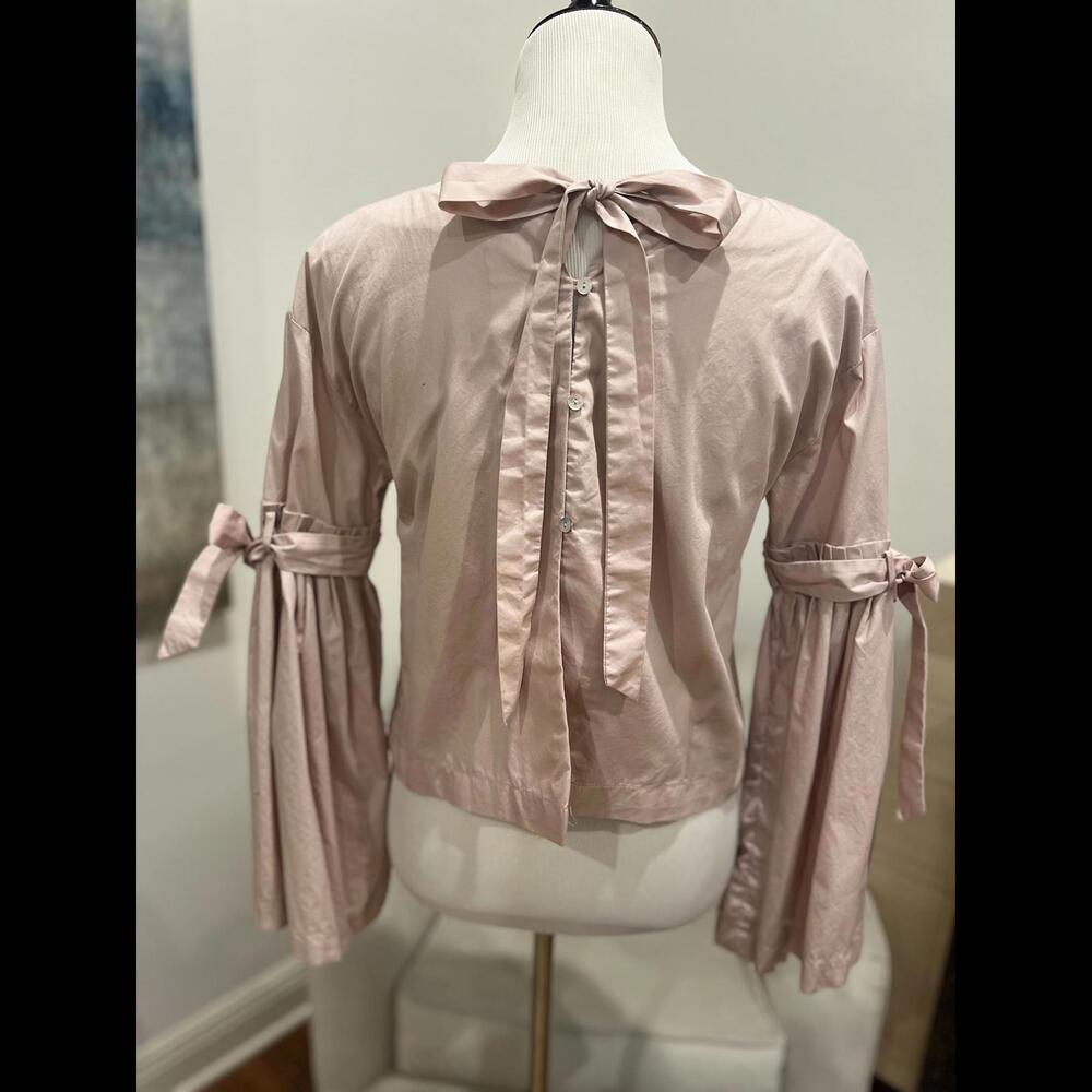 Freepeople Blush Pink Button-Up Blouse with Bow Ties